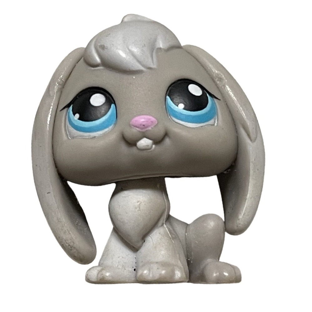 Littlest‎ Pet Shop LPS #346 Bunny Rabbit Lop Ears Gray White Blue Dot Eyes